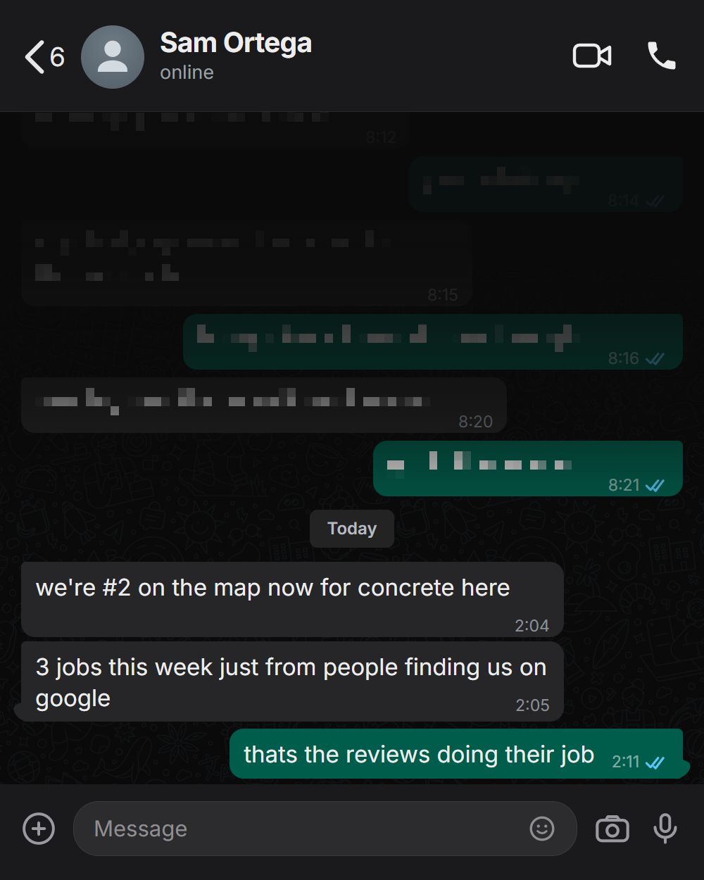 Client message: number two on the map pack, three jobs this week from Google