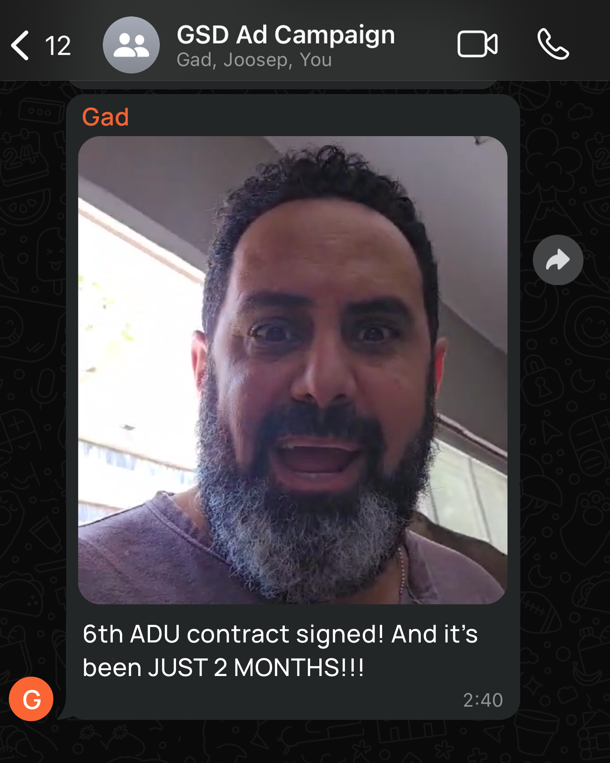Client message: 6th ADU contract signed, just 2 months